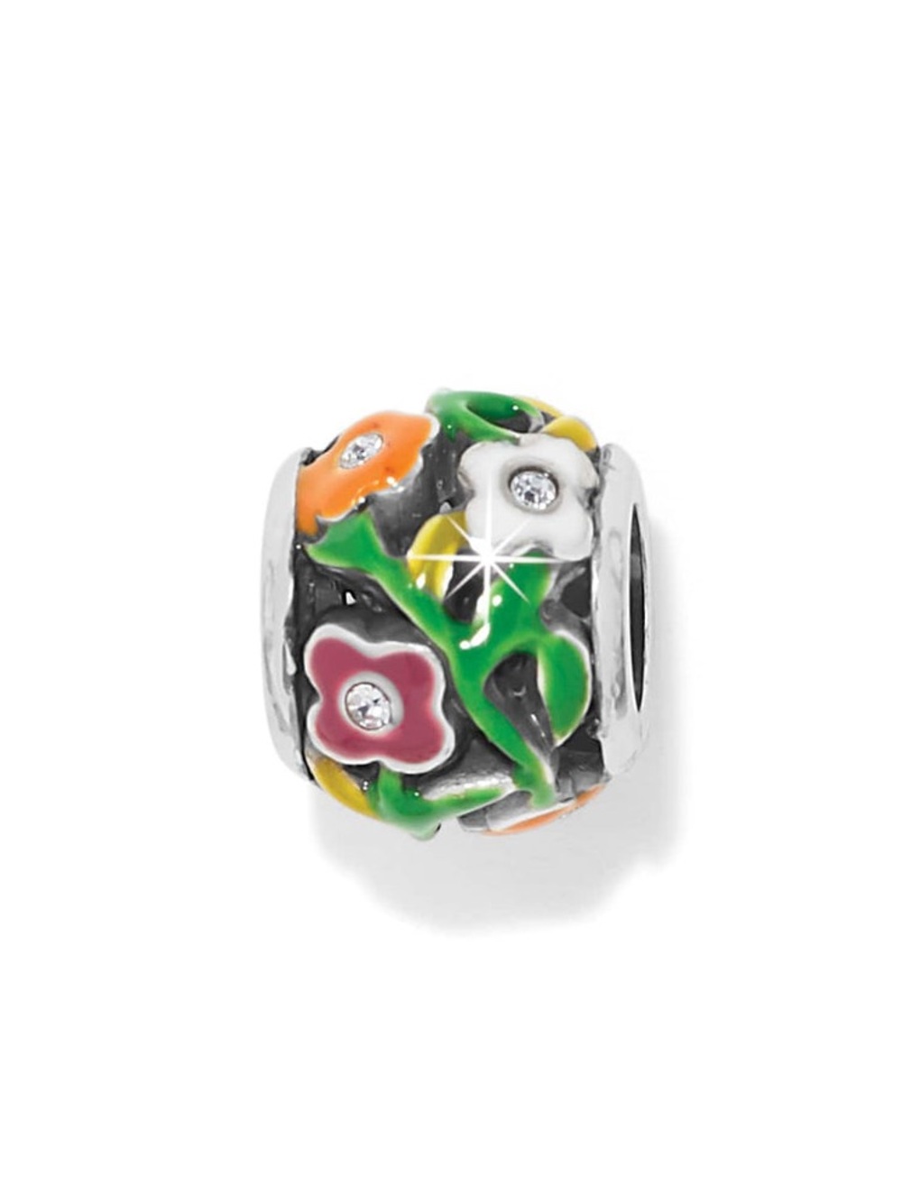 Brighton Flower Child bead Enamel in pink, blue, yellow, green on silver Retired